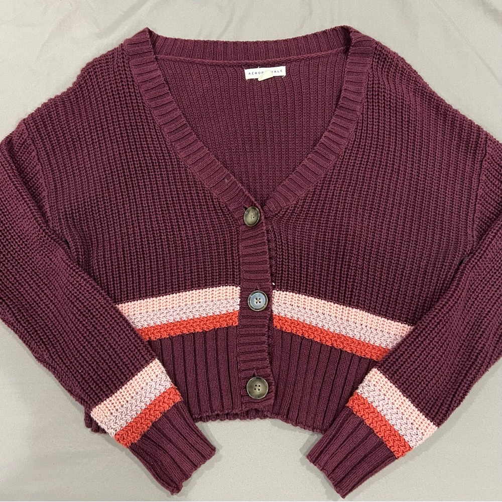 Purple Burgundy Knit Cardigan Longsleeve